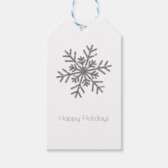 Silver Crinkle Winter Wonderland Snowflake Elegant Presentetikett (Framsidan)