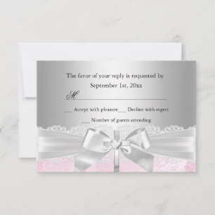 Silver Cross & Lace Bow Dopning/Christening RSVP OSA Kort