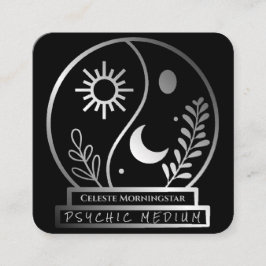 Silver Crystal Boll Psychic Medium Måne Sol Fyrkantigt Visitkort