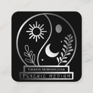 Silver Crystal Boll Psychic Medium Måne Sol Fyrkantigt Visitkort