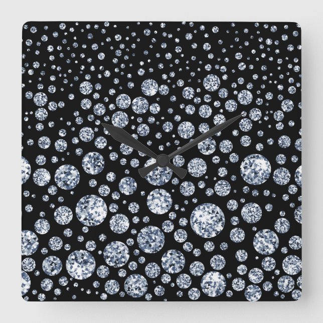 Silver Crystal Metallic Black Fyrkantig Klocka (Framsida)