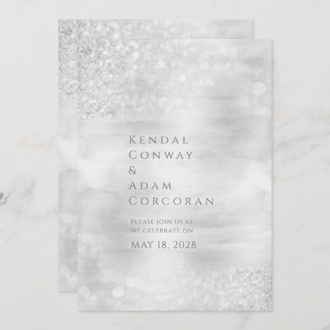 Silver Crystal Ridge Elegant Sparkling Bröllop Inbjudningar (Fram/baksida)