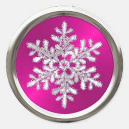 Silver Crystal Snowflake på Rosa Seal Runt Klistermärke