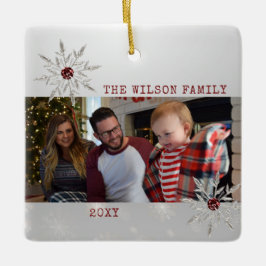 Silver Crystal Snowflake with Red Rhinestone Julgransprydnad Keramik