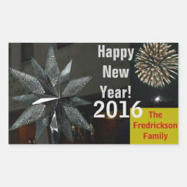 Silver Crystal Star Gott nytt år NAMN-ÅRET Rektangulärt Klistermärke