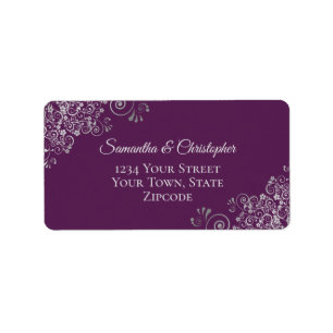 Silver Curls Elegant Plum Lila Bröllop Adress Adressetikett
