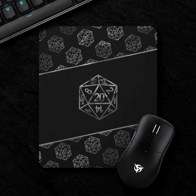 Silver D20 Mönster | PNP Tabletop Role Player Dice Musmatta (Skapare uppladdad)