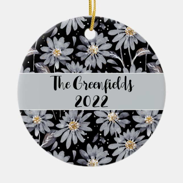 Silver Daisy på Helgdag Svarta Anpassningsbarna Julgransprydnad Keramik (Framsidan)