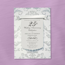 Silver Damask 25:e Bröllop-årsdagen för inbjudan