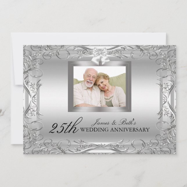 Silver Damask 50-års bröllopsdag Inbjudan (Framsida)