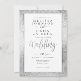 Silver Damask blommigt bröllopsinbjudan Inbjudningar