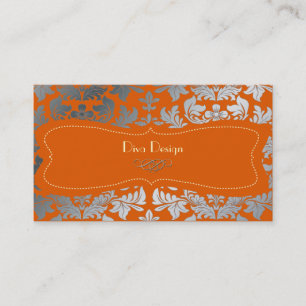 Silver damask/Bränt orange/choklad Visitkort