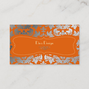 Silver damask/Bränt orange/choklad Visitkort