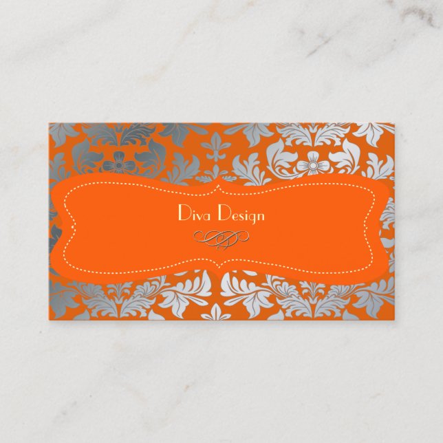 Silver damask/Bränt orange/choklad Visitkort (Framsida)