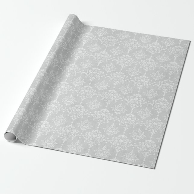 Silver DAMASK ELEGANT BIRTHDAY BRÖLLOP WRAP Presentpapper (Utrullad)
