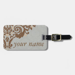 Silver Damask Jacquard Luggage Tag Bagagebricka