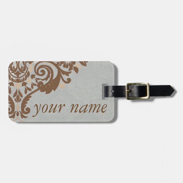 Silver Damask Jacquard Luggage Tag Bagagebricka (Horisontell Framsida)