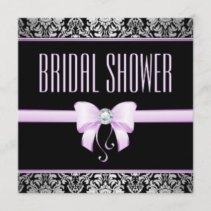 Silver Damask, Lilac Bow & Diamond Möhippa Inbjudningar