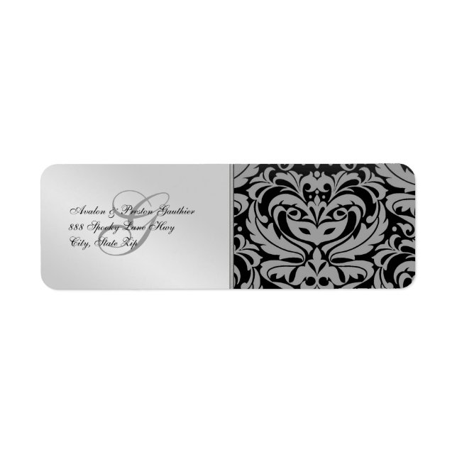 Silver Damask MasqueraHalloween Adressetiketter Returadress Etikett (Framsidan)