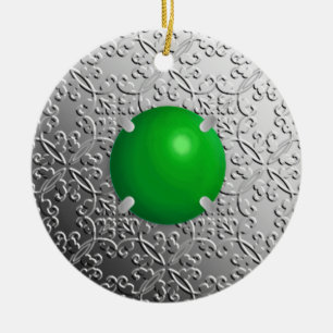 Silver Damask med en faux jade gemstone Julgransprydnad Keramik