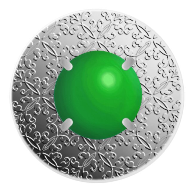 Silver Damask med en faux jade gemstone Knopp (Framsidan)
