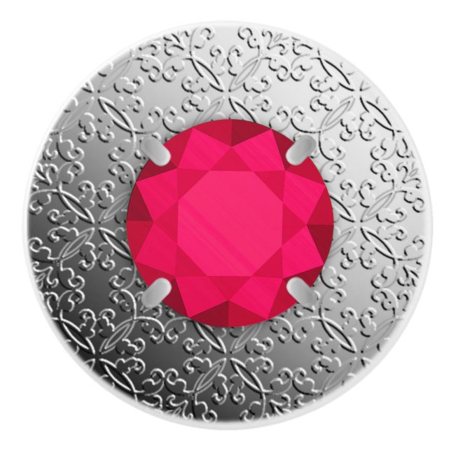 Silver Damask med en faux ruby gemstone Knopp (Framsidan)