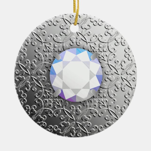 Silver Damask med en fingerad diamantgemsten Julgransprydnad Keramik (Framsidan)