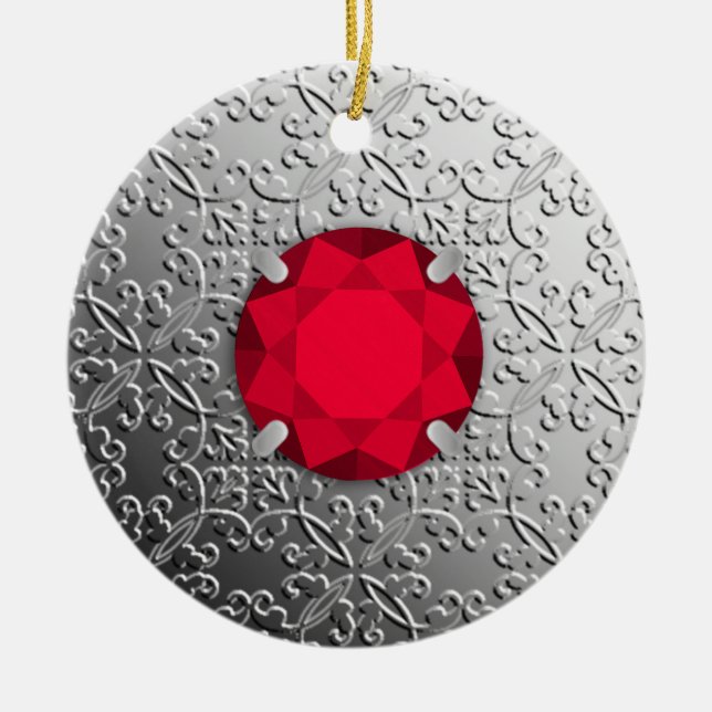 Silver Damask med en fingerad garnet-gemsten Julgransprydnad Keramik (Framsidan)