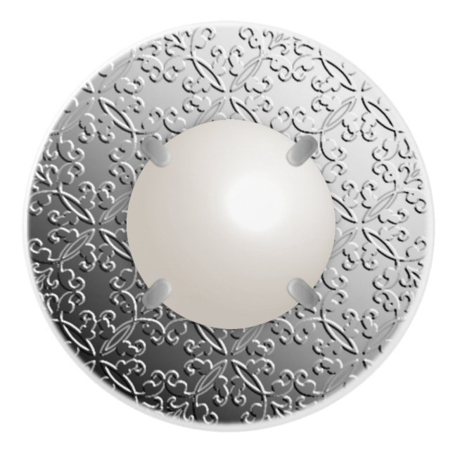 Silver Damask med ett faux mabe pearl Knopp (Framsidan)