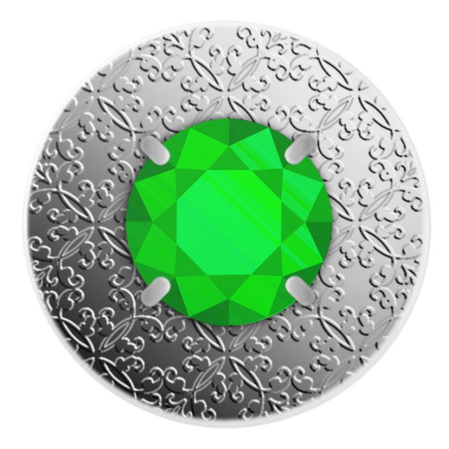 Silver Damask med faaux emerald gemstone Knopp (Framsidan)
