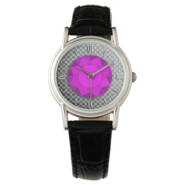 Silver Damask med faux amethyst gemstone Armbandsur (Framsida)