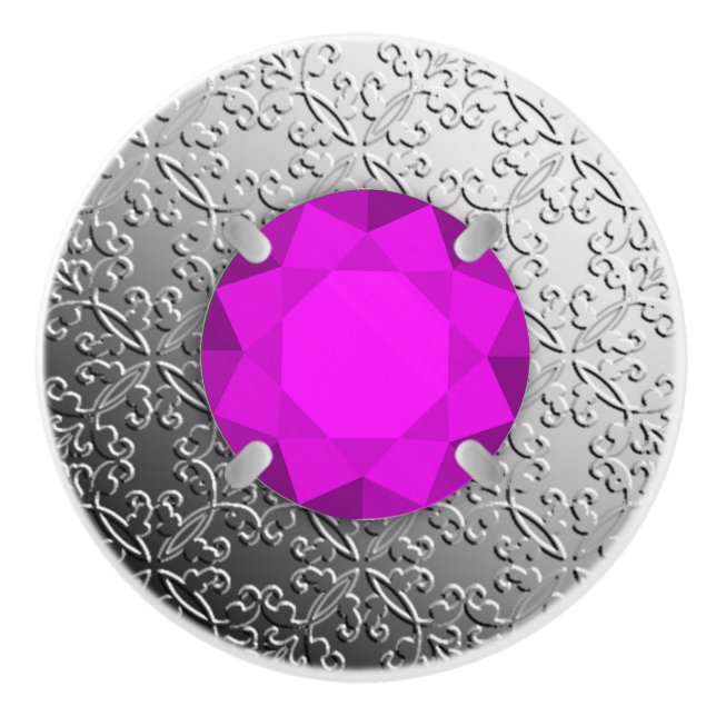 Silver Damask med faux amethyst gemstone Knopp (Framsidan)