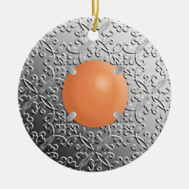Silver Damask med faux coral gemstone Julgransprydnad Keramik (Framsidan)