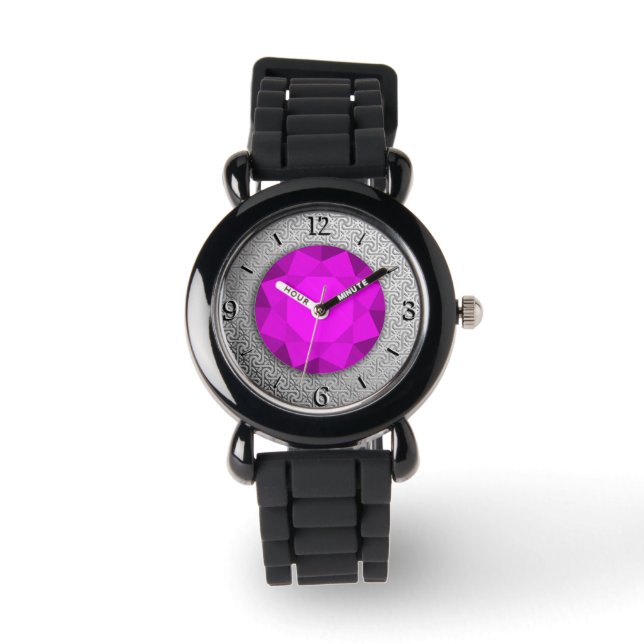 Silver Damask med faux lila amethyst gem Armbandsur (Framsida)