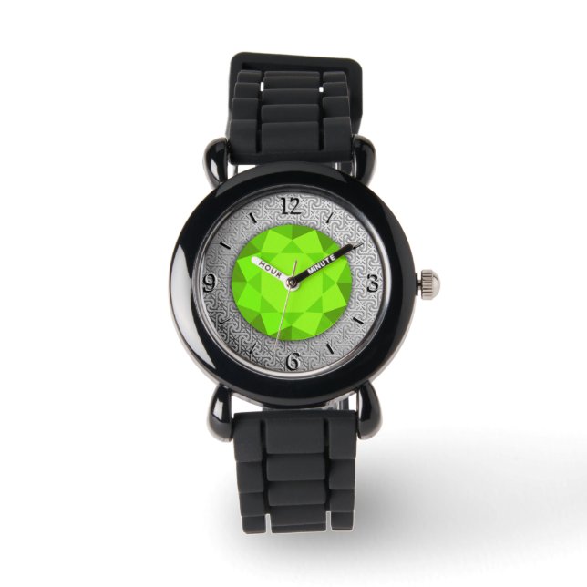Silver Damask med faux peridot gemstone Armbandsur (Framsida)