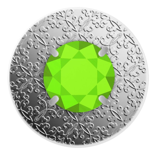 Silver Damask med faux peridot gemstone Knopp (Framsidan)