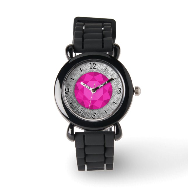 Silver Damask med faux rosa tourmaline gem Armbandsur (Framsida)
