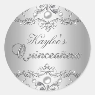 Silver Damask Pärl Quinceanera Klistermärke