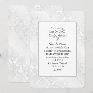 Silver Damask Shimmer Bröllop Blommigt Design Inbjudningar