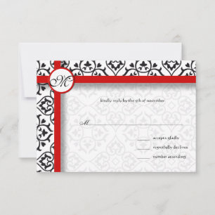 Silver Damask Side Gräns Red Trim Bröllop OSA Kort