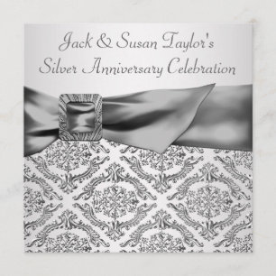 Silver Damask Silver 25-årsjubileum Fest Inbjudningar