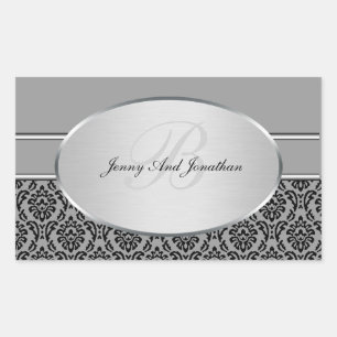 Silver Damask Stickers Rektangulärt Klistermärke