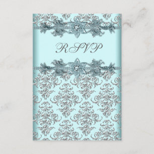 Silver Damask Turkos Sweet 16 Födelsedags RSVP OSA Kort