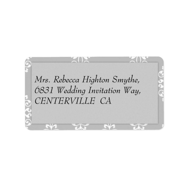 Silver Damask Wedding Adressetikett (Framsidan)