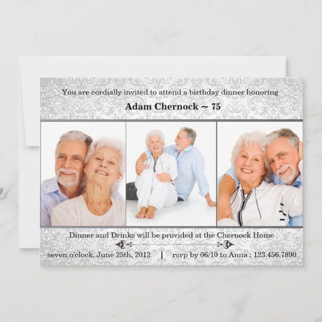 Silver dammfoto födelsedagsfest inbjudan (Framsida)