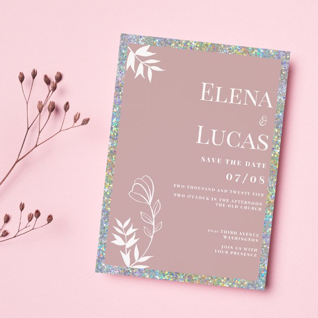 Silver dammig rosa vit skiss blomsterbröllop inbjudningar (Silver dusty rose white sketch floral wedding)