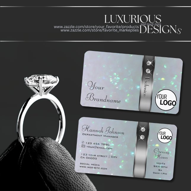 Silver Decor Light Blue Pearl Glitter Logotyp juda Visitkort (Skapare uppladdad)