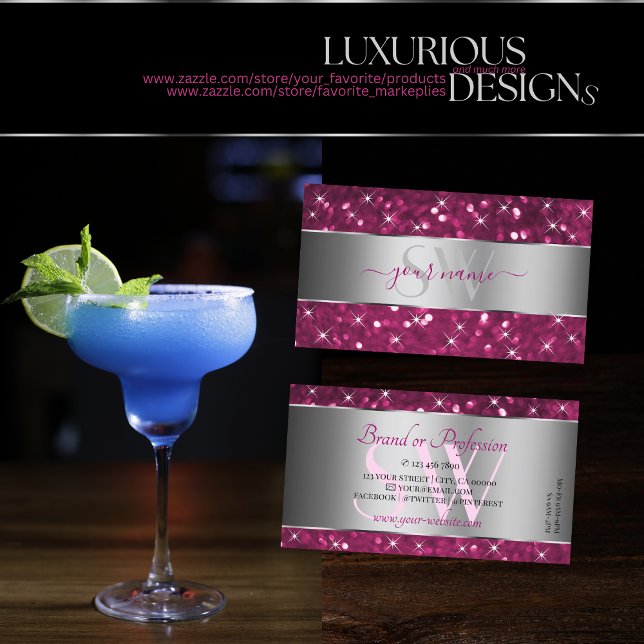 Silver Decor Rosa Glitter Sparking Stars Initialer Visitkort (Skapare uppladdad)