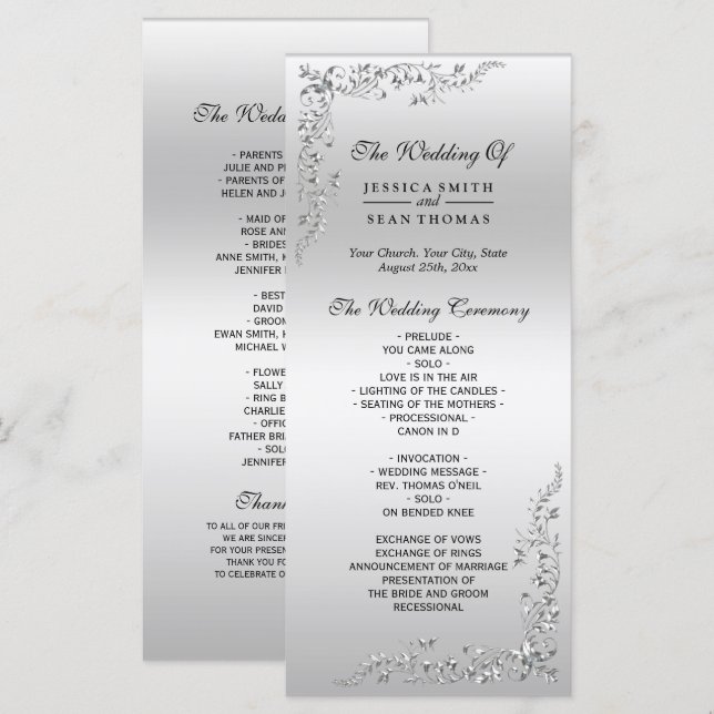 Silver Dekoration Bröllopsprogram (Fram/baksida)