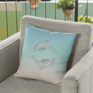 Silver Delfin Turkos Modern Maritim Kudde